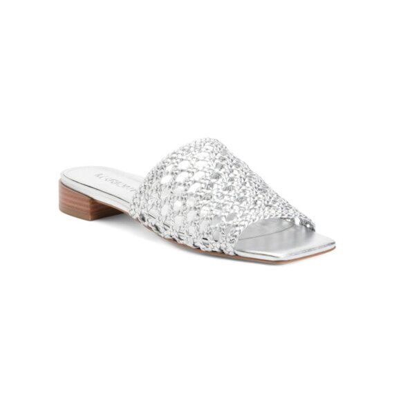 MARION PARKE Silver Made In Brazil Leather Sabrina Flat Sandals - Picture 1 of 2